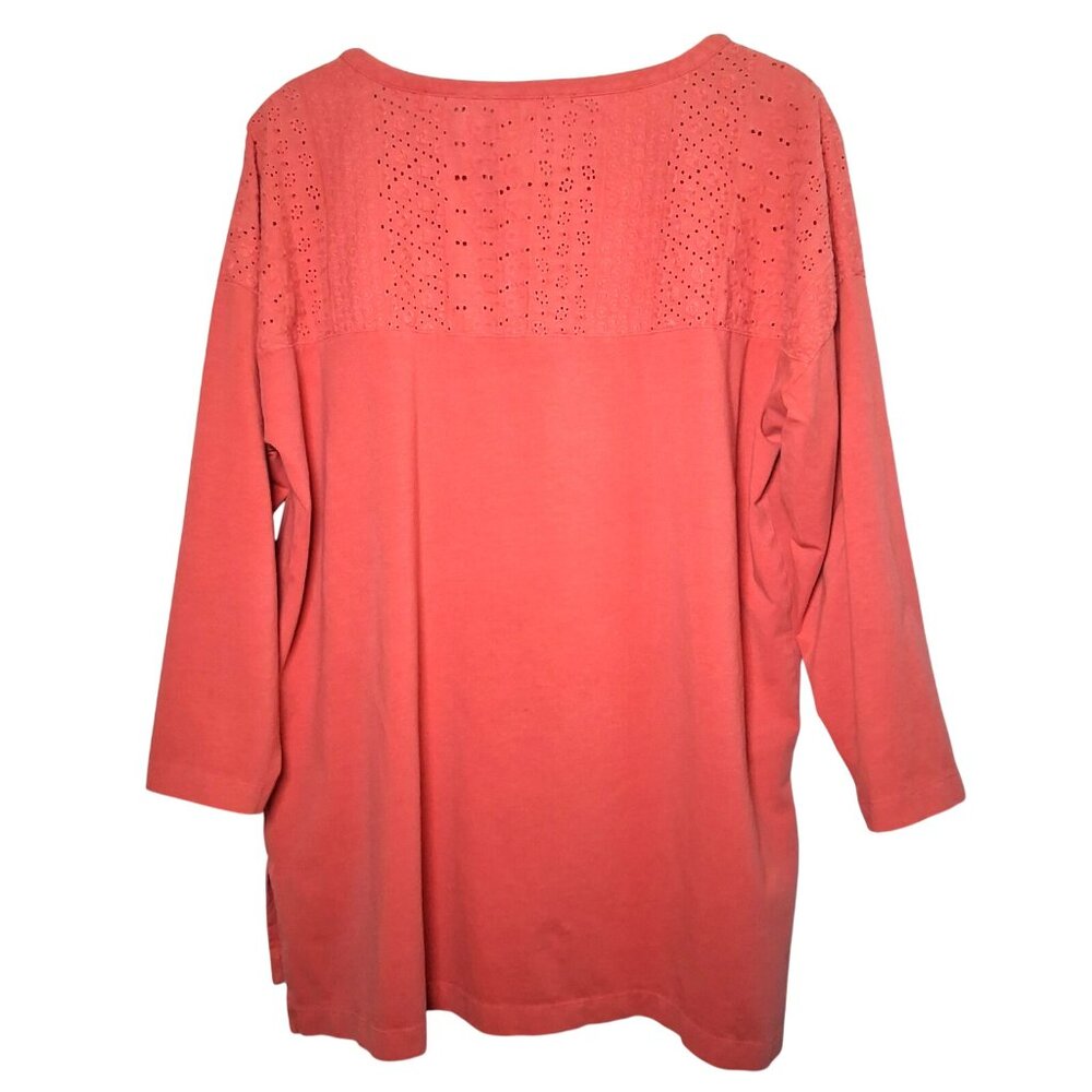 Soft Surroundings Tunic Henley Shirt Large Coral Knit Lace Eyelet Button Up - Picture 3 of 14